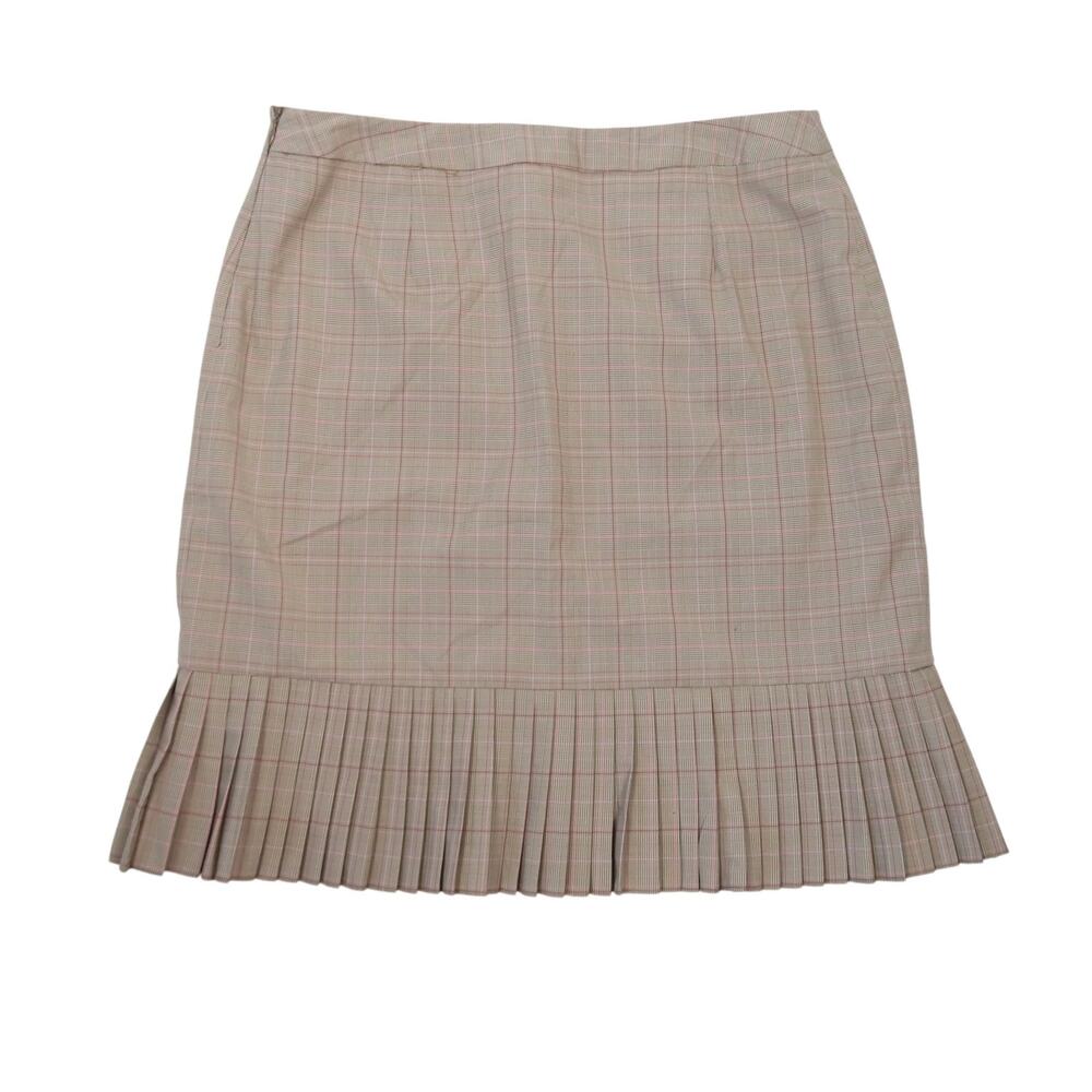 Vintage Y2K Versailles Tan and Pink Plaid Pleated Knee Length Skirt 12